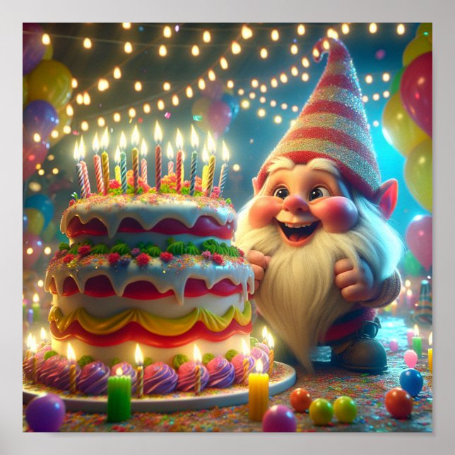 Affiche Joyeux Gnome d'anniversaire (Devant)