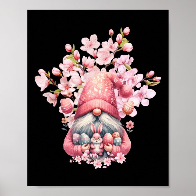 Affiche Joyeux Gnomes de Pâques Bonjour Printemps fleuri (Devant)