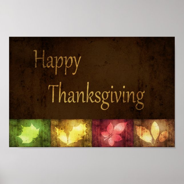 Affiche Joyeux Grunge de feuilles de Thanksgiving (Devant)