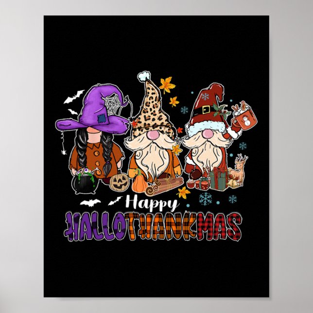 Affiche Joyeux Hallothankmas Gnomeis Halloween Thanksgivin (Devant)