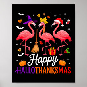 Affiche Joyeux Hallothanksmas Amoureux de Flamant Hallowee