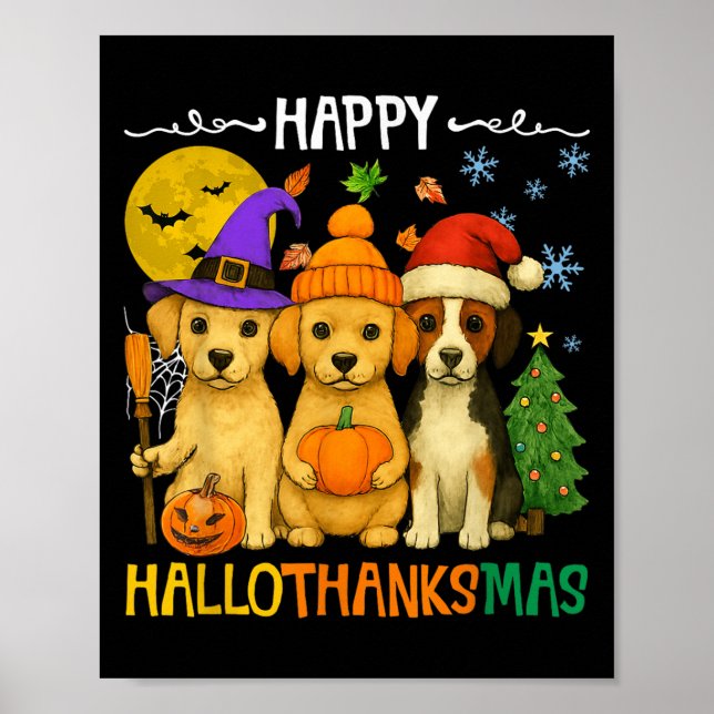 Affiche Joyeux Hallothanksmas Amoureux de les chiens Funny (Devant)