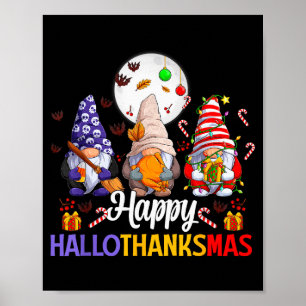 Affiche Joyeux Hallothanksmas Amoureux Gnomes Halloween Jo