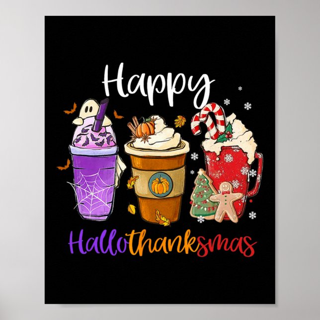 Affiche Joyeux Hallothanksmas Café Latte Halloween Merci (Devant)