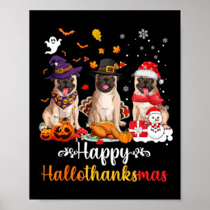 Affiche Joyeux Hallothanksmas Carlin Chien Halloween Noël