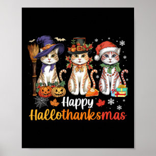 Affiche Joyeux Hallothanksmas Chats Halloween Action de gr
