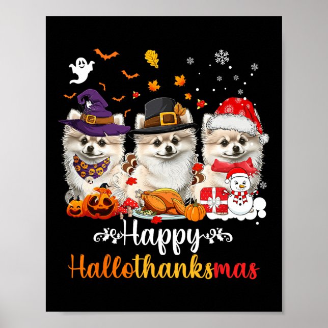 Affiche Joyeux Hallothanksmas Chien Poméranien Halloween C (Devant)