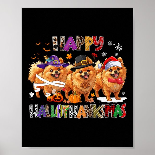 Affiche Joyeux Hallothanksmas Chien Poméranien Halloween C (Devant)