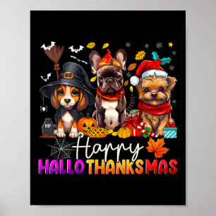 Affiche Joyeux Hallothanksmas Chiens Halloween Thanksgivin