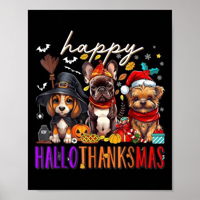 Affiche Joyeux Hallothanksmas Chiens Halloween Thanksgivin (Devant)