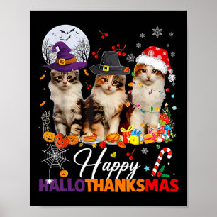 Affiche Joyeux Hallothanksmas Cute Cats Halloween Thanksgi