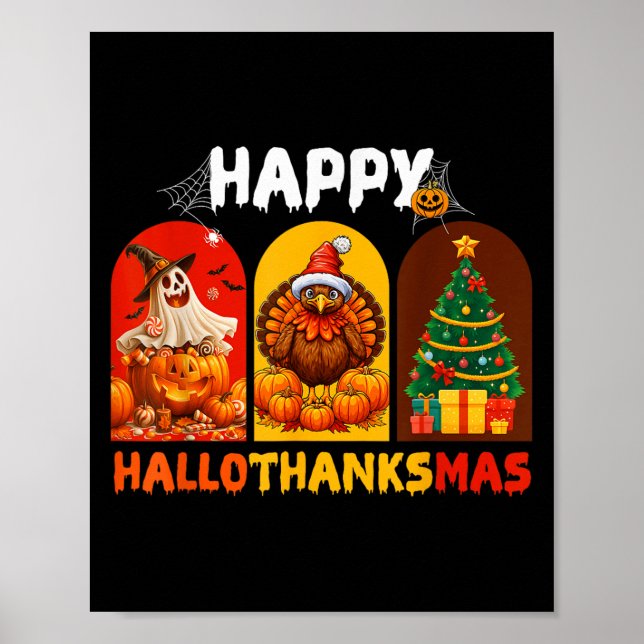 Affiche Joyeux Hallothanksmas Drôle Halloween Thanksgiving (Devant)