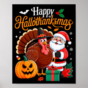 Affiche Joyeux Hallothanksmas drôle Halloween Thanksgiving