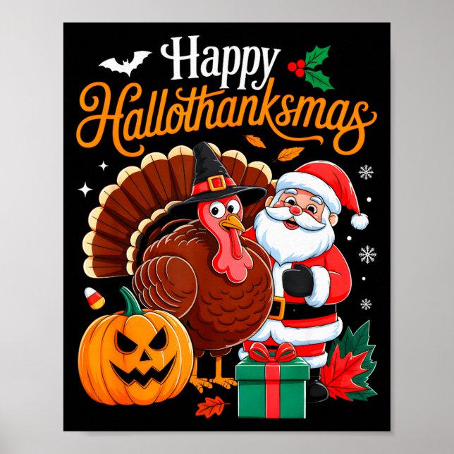 Affiche Joyeux Hallothanksmas drôle Halloween Thanksgiving (Devant)
