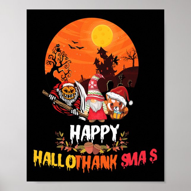 Affiche Joyeux Hallothanksmas Drôle Halloween Thanksgiving (Devant)