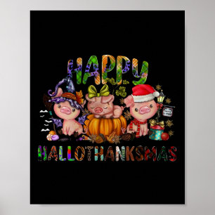 Affiche Joyeux Hallothanksmas Fermier Adorable Cochon Anim