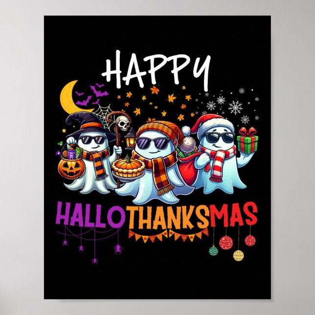 Affiche Joyeux Hallothanksmas Ghost Halloween Thanksgiving (Devant)