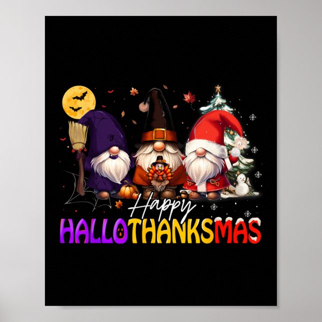 Affiche Joyeux Hallothanksmas Gnome Halloween Thanksgiving (Devant)
