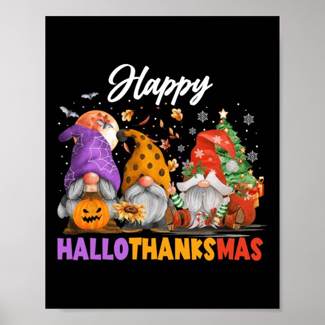 Affiche Joyeux Hallothanksmas Gnome Halloween Thanksgiving (Devant)