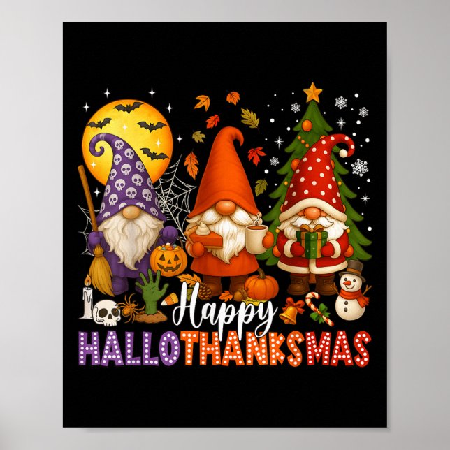 Affiche Joyeux Hallothanksmas Gnomes Halloween Thanksgivin (Devant)