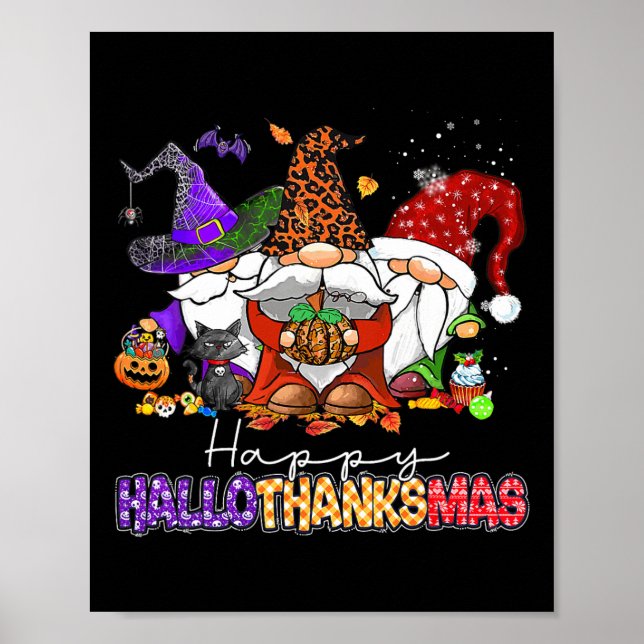Affiche Joyeux Hallothanksmas Gnomes Halloween Thanksgivin (Devant)