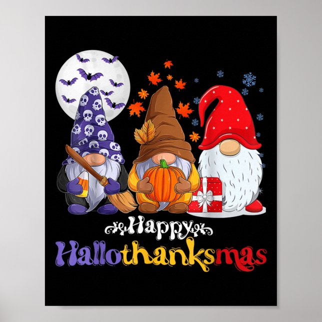 Affiche Joyeux Hallothanksmas Gnomes Lover Halloween Joyeu (Devant)