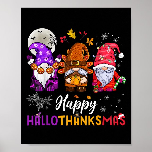 Affiche Joyeux Hallothanksmas Gnomes Lover Halloween Joyeu (Devant)