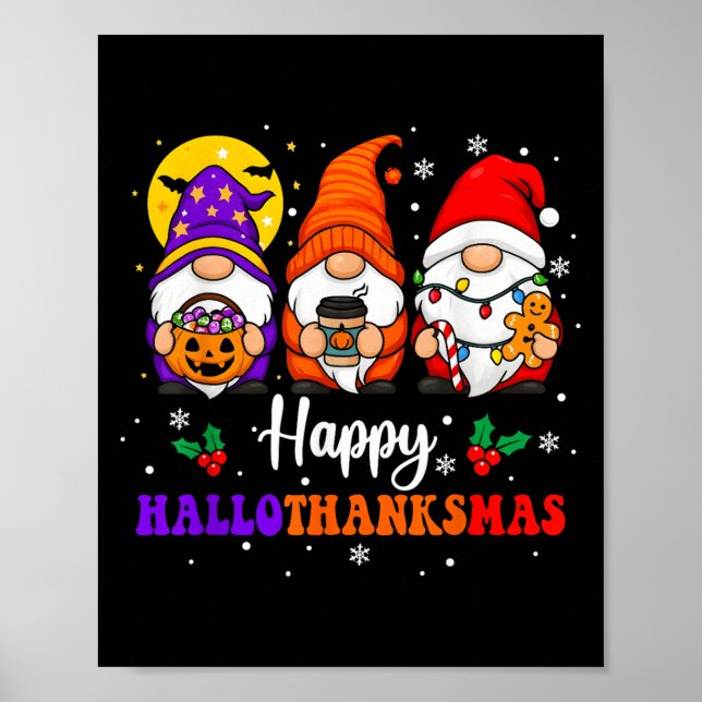 Affiche Joyeux Hallothanksmas Gnomes Lover Halloween Joyeu (Devant)