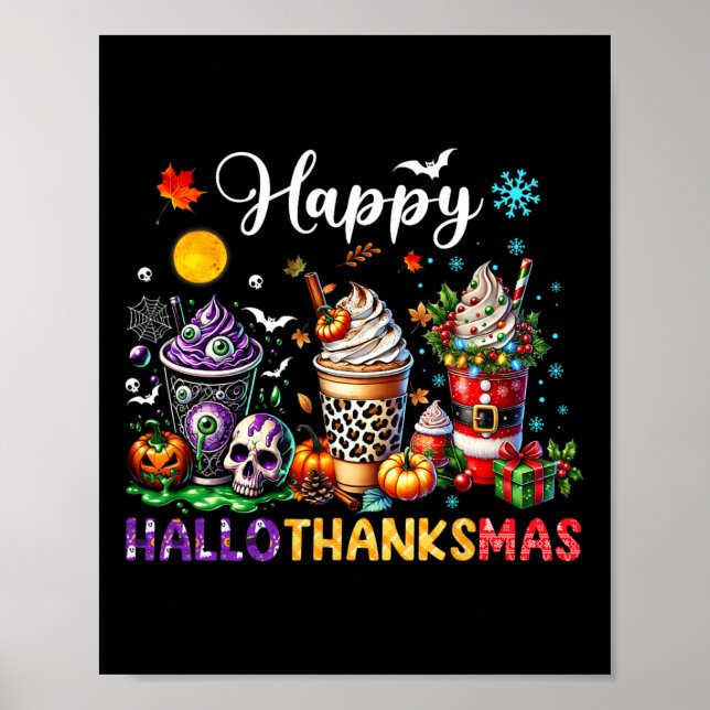 Affiche Joyeux Hallothanksmas Halloween Café Latte Merci (Devant)