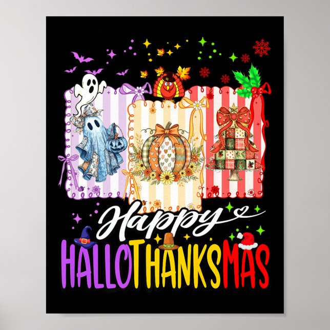 Affiche Joyeux Hallothanksmas Halloween Citrouille fantôme (Devant)