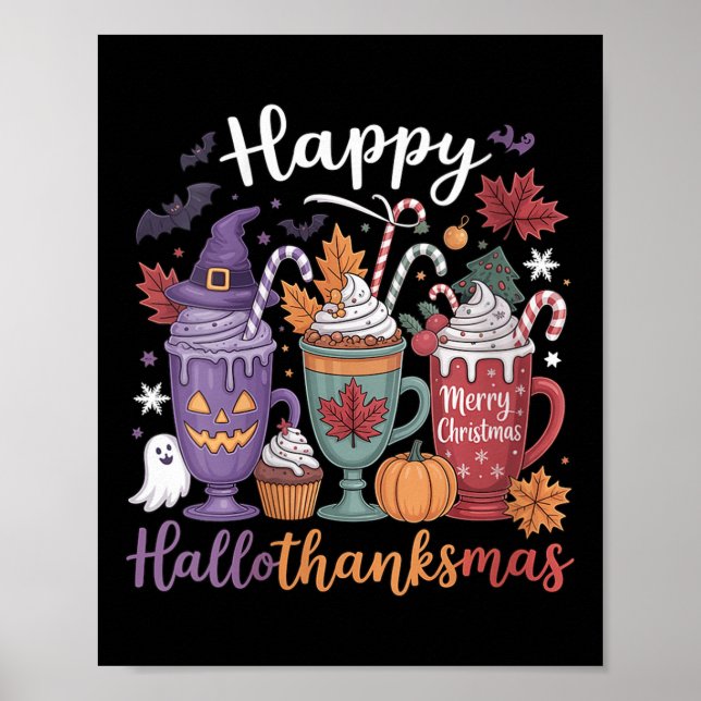 Affiche Joyeux Hallothanksmas Halloween Lover café femmes (Devant)