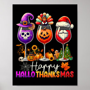 Affiche Joyeux Hallothanksmas Halloween Thanksgiving Noël