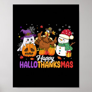 Affiche Joyeux Hallothanksmas mignon fantôme Halloween Tha