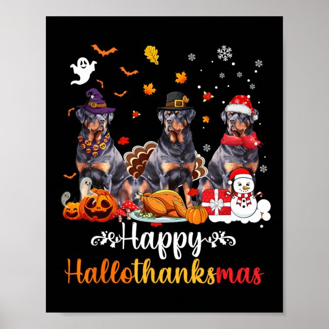 Affiche Joyeux Hallothanksmas Rottweiler Chien Halloween C (Devant)