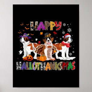 Affiche Joyeux Hallothanksmas Saint Bernard Chien Hallowee