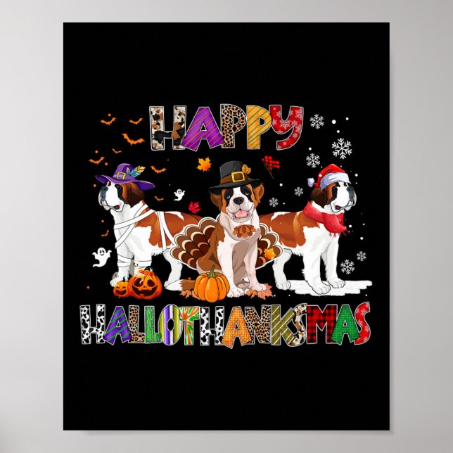 Affiche Joyeux Hallothanksmas Saint Bernard Chien Hallowee (Devant)