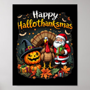 Affiche Joyeux Hallothanksmas Thanksgiving Halloween Joyeu