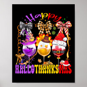 Affiche Joyeux Hallothanksmas Verre à Vin Halloween Thanks