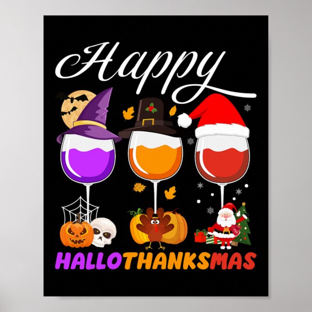 Affiche Joyeux Hallothanksmas Verre Halloween Thanksgi (Devant)