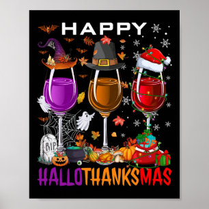 Affiche Joyeux Hallothanksmas Vin Halloween Thanksgiving C