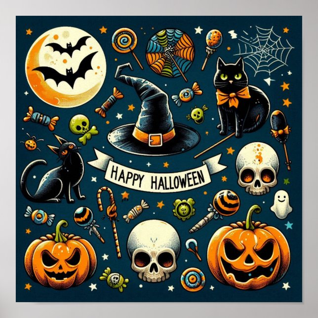 Affiche Joyeux Halloween Amusant & Épouvantable (Devant)