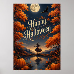 Affiche Joyeux Halloween Automne Enchanté Citrouille