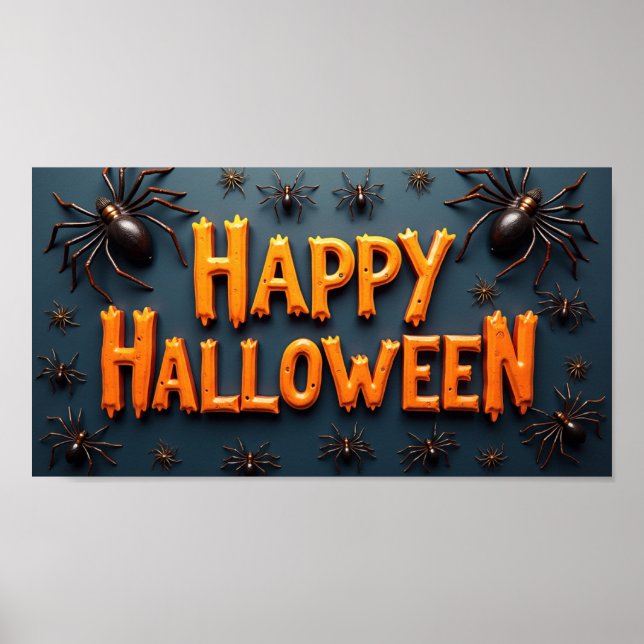 Affiche Joyeux Halloween avec des araignées  (Devant)