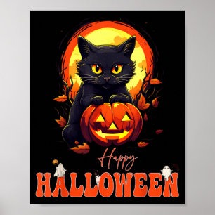 Affiche Joyeux Halloween Chat Noir Chat Effrayant Citrouil