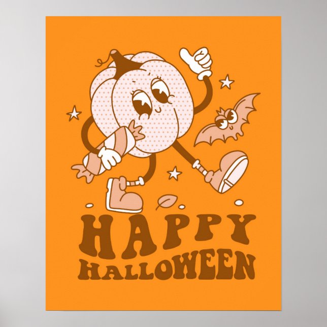 Affiche Joyeux Halloween| Citrouille de points de Polka ré (Devant)