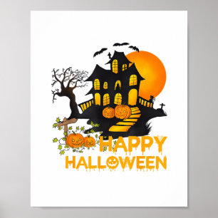 Affiche Joyeux Halloween Citrouille Squelettique Maison Ha