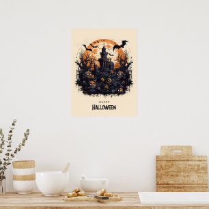 Affiche Joyeux Halloween citrouilles Éffrayants et chauves