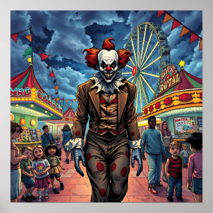Affiche Joyeux Halloween   Clown éffrayant au carnaval