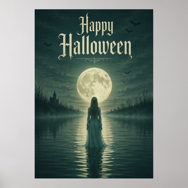 Affiche Joyeux Halloween Ethéréal Lune Gothique Silhouette (Devant)