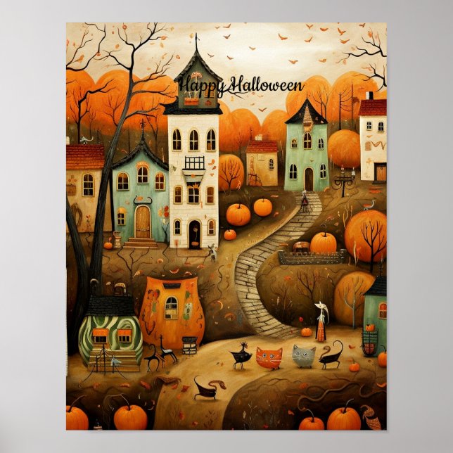Affiche Joyeux Halloween illustration colorée (Devant)